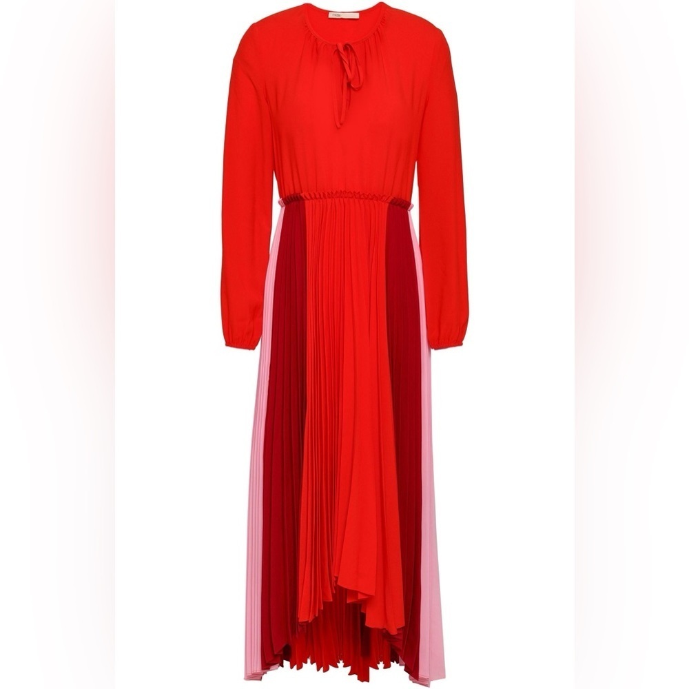 Maje Reona Color Block Pleated Shirt Dress Red & Pink midi coral red size 1 - S - Picture 4 of 8